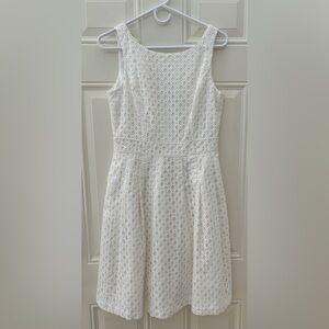 WHBM Dress Women's 6 White Solid 100% Cotton Crochet Pockets Fit Flare Pockets